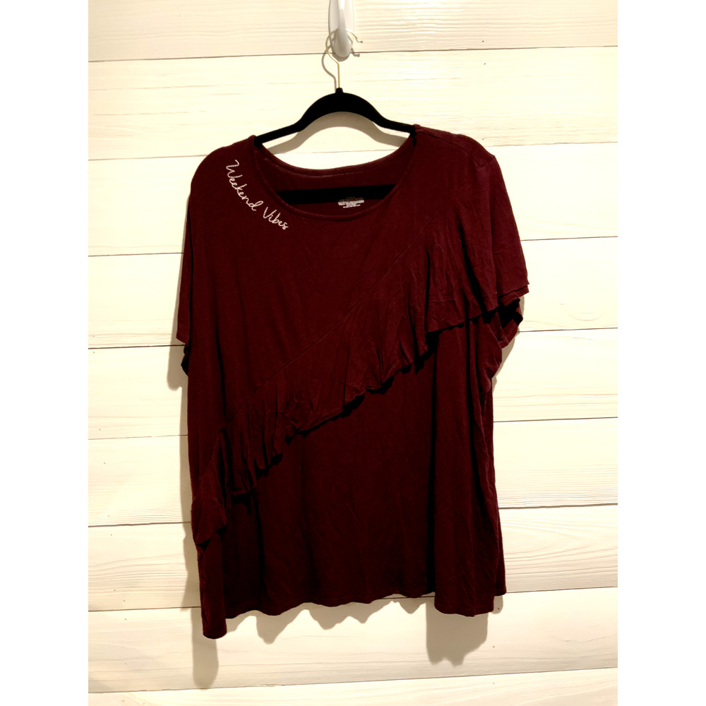 LANE BRYANT ~ New NWT 22 24 ~ Bordeaux WEEKEND VIBES Ruffle Shirt 3X
